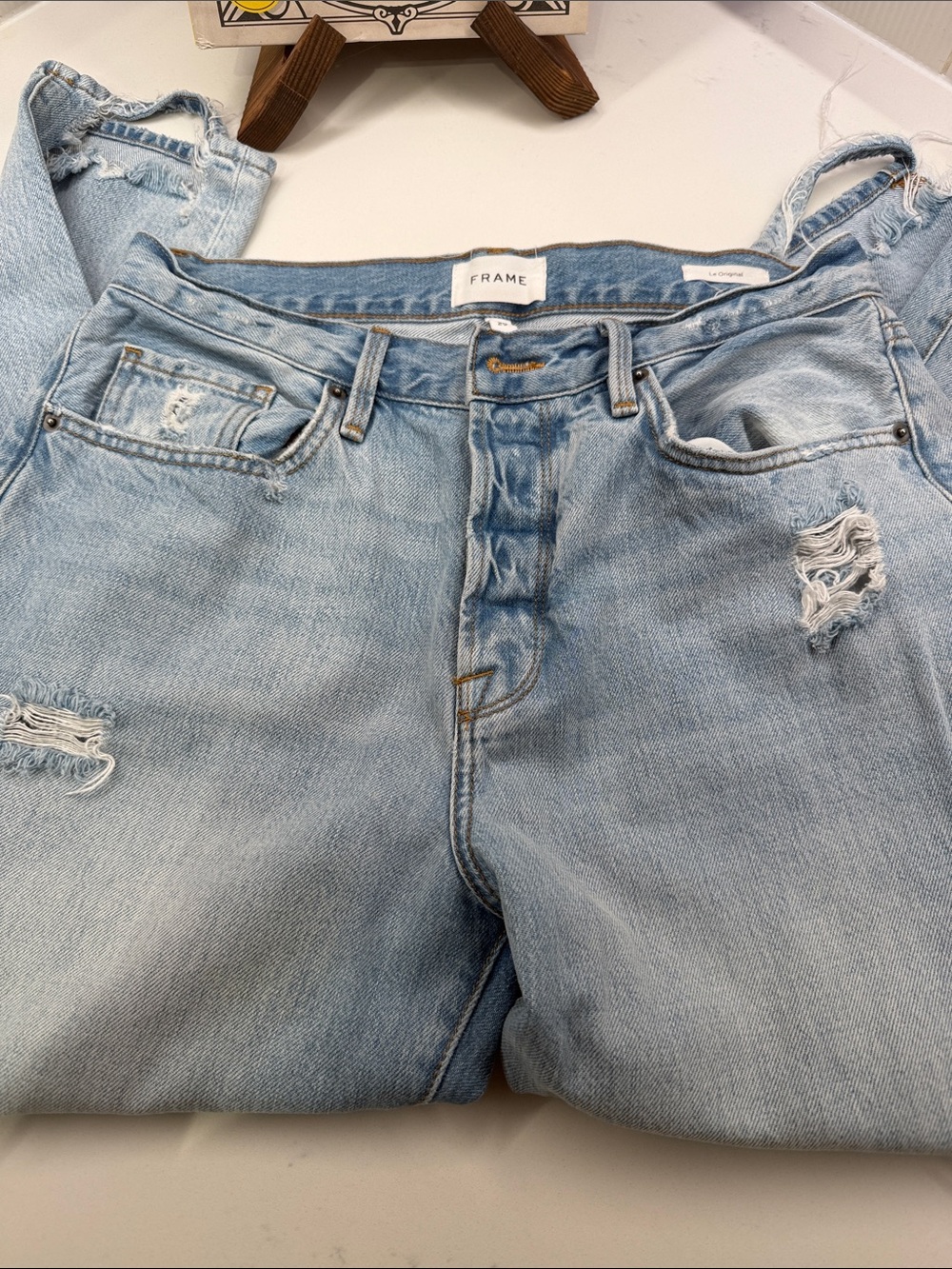 Frame Denim Light Blue Straight Jeans Ripped
